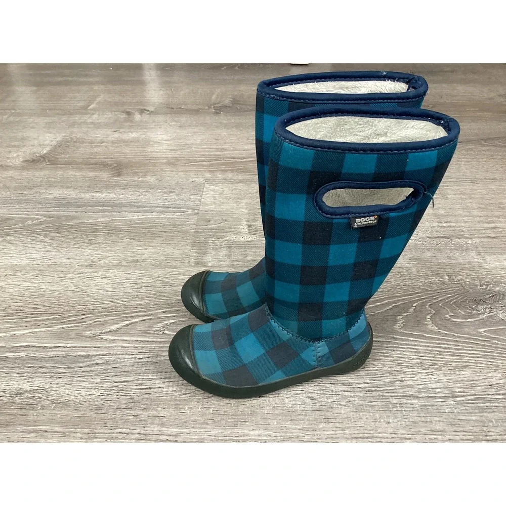 Bogs Summit Buff Blue Black Plaid Boots Youth Size 10 Winter Boots 71678